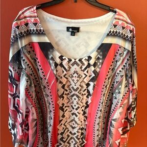 AB Studio Women's Top with Geometric Pattern - Red, Black, White